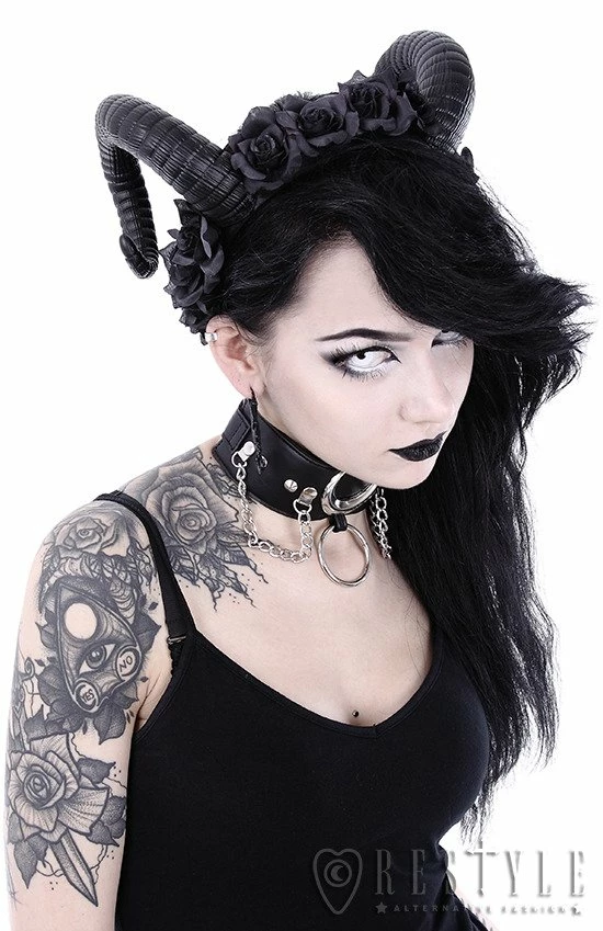 Restyle Hair Accessories Gothic Headpiece Satan Horns Sinister & Roses Headband 6 Restyle Hair Accessories Gothic Headpiece Satan Horns Sinister & Roses Headband - Image 6