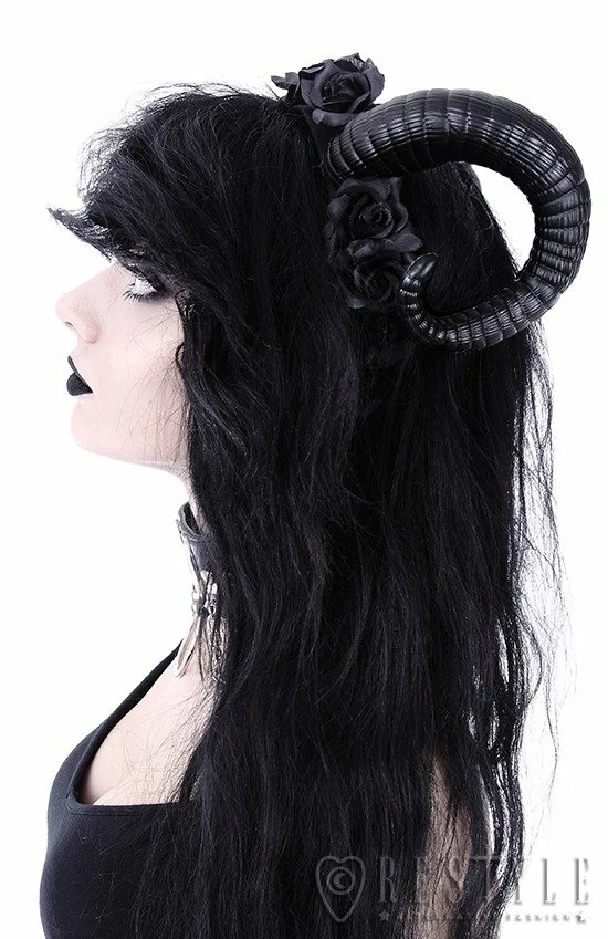 Restyle Hair Accessories Gothic Headpiece Satan Horns Sinister & Roses Headband 1 Restyle Hair Accessories Gothic Headpiece Satan Horns Sinister & Roses Headband