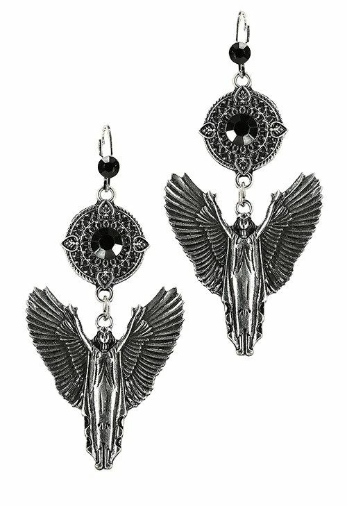 Restyle Gothic Silver Angel English Hoops Earrings 1 Restyle Gothic Silver Angel English Hoops Earrings