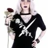 Restyle T-Shirts Gothic Stay Sharp Knife & Rose Print V-neck Choker Blouse