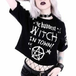 Restyle T-Shirts Gothic The Baddest Witch In Town Crop T-shirt -Restyle sale Shop gothic the baddest witch in town crop t shirt rebelsmarket 2