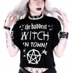 Restyle T-Shirts Gothic The Baddest Witch In Town Crop T-shirt