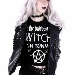 Restyle T-Shirts Gothic The Baddest Witch In Town Crop T-shirt -Restyle sale Shop gothic the baddest witch in town crop t shirt rebelsmarket 5