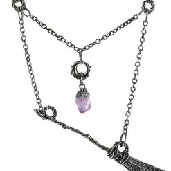 Restyle Necklaces Gothic Witch Black Broomstick Necklace With Purple Crystal -Restyle sale Shop gothic witch black broomstick necklace with purple crystal rebelsmarket 3