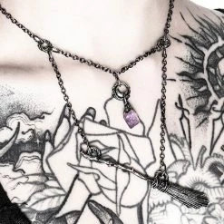 Restyle Necklaces Gothic Witch Black Broomstick Necklace With Purple Crystal -Restyle sale Shop gothic witch black broomstick necklace with purple crystal rebelsmarket 4
