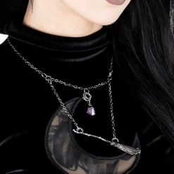 Restyle Necklaces Gothic Witch Black Broomstick Necklace With Purple Crystal -Restyle sale Shop gothic witch black broomstick necklace with purple crystal rebelsmarket 5