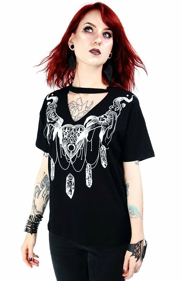 Restyle T-Shirts Haunted Charms Print Black Choker T-shirt 2 Restyle T-Shirts Haunted Charms Print Black Choker T-shirt - Image 2