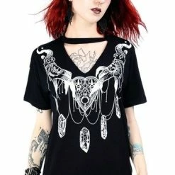 Restyle T-Shirts Haunted Charms Print Black Choker T-shirt
