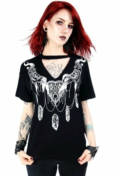 Restyle T-Shirts Haunted Charms Print Black Choker T-shirt 1 Restyle T-Shirts Haunted Charms Print Black Choker T-shirt