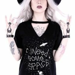 Restyle T-Shirts I Need Some Space Star Constellation Print V Neck Choker T-shirt