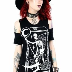 Restyle T-Shirts La Mort Cold Shoulder T-shirt Death Tarot -Restyle sale Shop la mort cold shoulder t shirt death tarot rebelsmarket 2