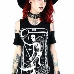 Restyle T-Shirts La Mort Cold Shoulder T-shirt Death Tarot -Restyle sale Shop la mort cold shoulder t shirt death tarot rebelsmarket 3