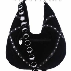 Restyle Purses & Handbags Moon Child Phases Embroidery Black Velvet Hobo Bag