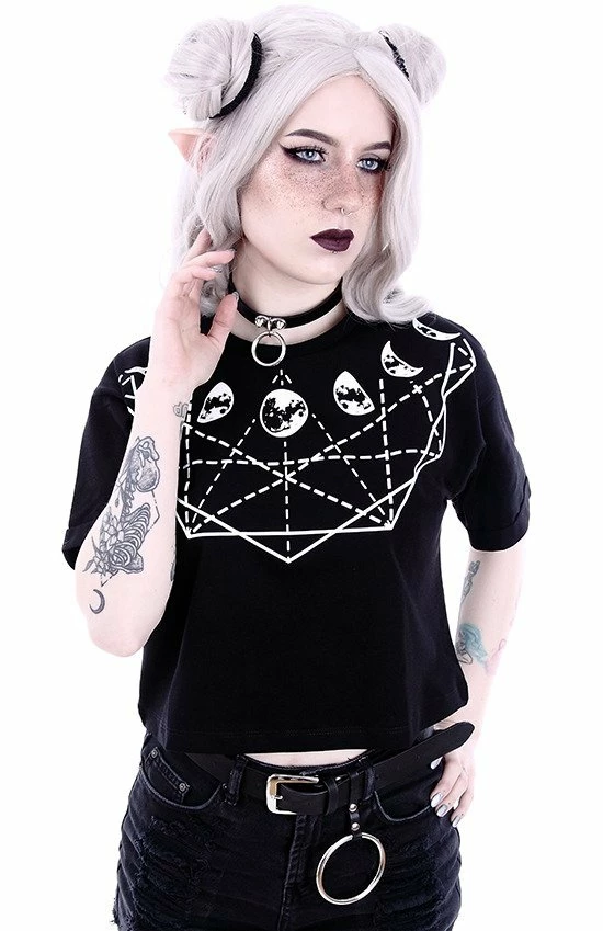 Restyle T-Shirts Moon Phases Geometry Gothic Crop Top 2 Restyle T-Shirts Moon Phases Geometry Gothic Crop Top - Image 2