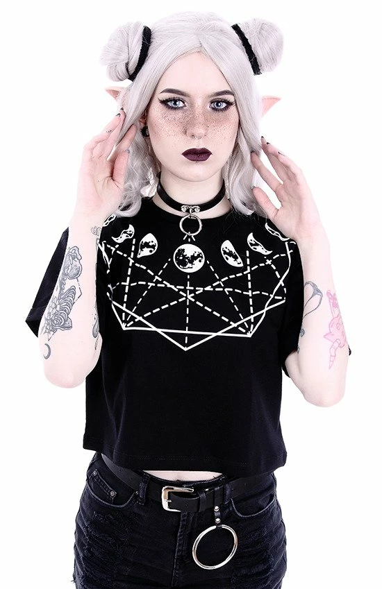 Restyle T-Shirts Moon Phases Geometry Gothic Crop Top 4 Restyle T-Shirts Moon Phases Geometry Gothic Crop Top - Image 4