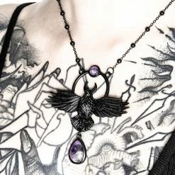 Restyle Necklaces Nordic Talisman The Crow Pendant Black Purple Quartz -Restyle sale Shop nordic talisman the crow pendant black purple quartz restyle rebelsmarket 3