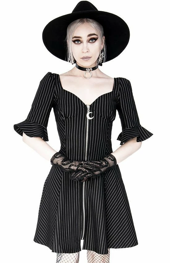 Restyle Dresses Pinstripe Black Gothic Full Moon Pendant Zipper Dress 5 Restyle Dresses Pinstripe Black Gothic Full Moon Pendant Zipper Dress - Image 5