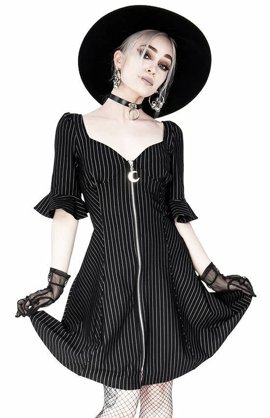 Restyle Dresses Pinstripe Black Gothic Full Moon Pendant Zipper Dress 1 Restyle Dresses Pinstripe Black Gothic Full Moon Pendant Zipper Dress