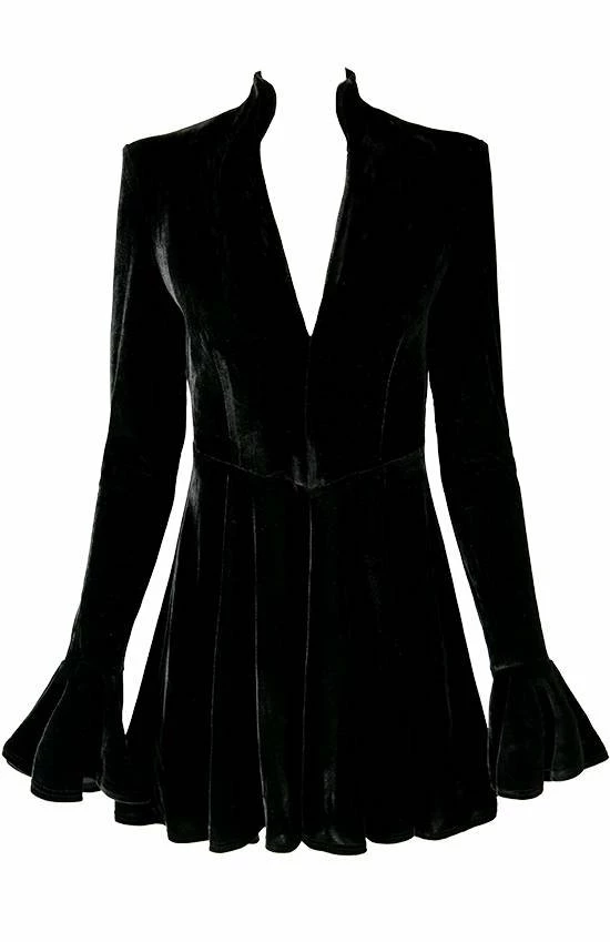Restyle Dresses Plunging V Neck Black Gothic A-Line Velvet Mini Dress 3 Restyle Dresses Plunging V Neck Black Gothic A-Line Velvet Mini Dress - Image 3