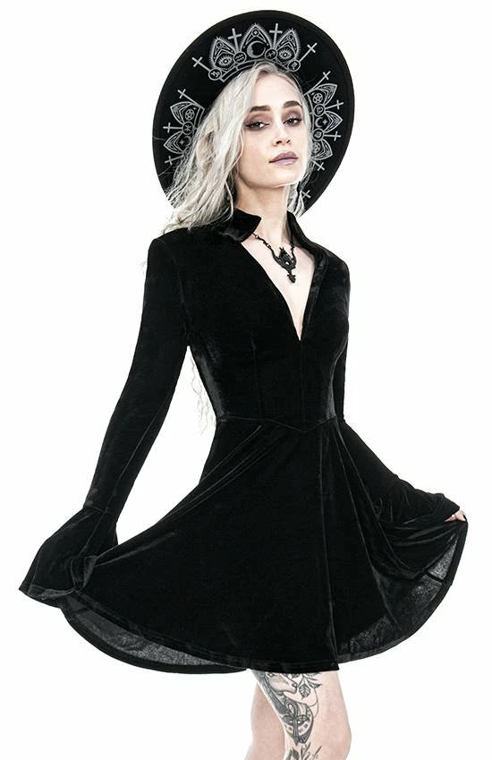 Restyle Dresses Plunging V Neck Black Gothic A-Line Velvet Mini Dress 5 Restyle Dresses Plunging V Neck Black Gothic A-Line Velvet Mini Dress - Image 5