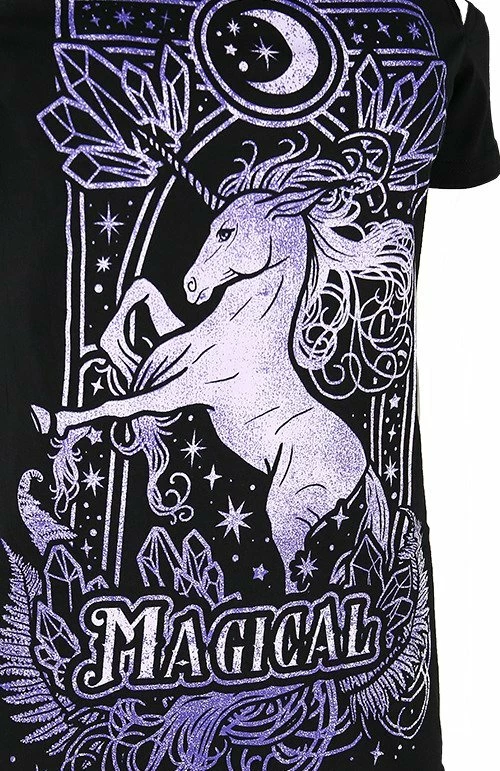 Restyle T-Shirts Purple Magical Unicorn Black Cold Shoulder T-shirt 2 Restyle T-Shirts Purple Magical Unicorn Black Cold Shoulder T-shirt - Image 2