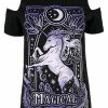 Restyle T-Shirts Purple Magical Unicorn Black Cold Shoulder T-shirt