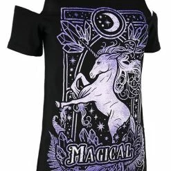 Restyle T-Shirts Purple Magical Unicorn Black Cold Shoulder T-shirt 5 Restyle T-Shirts Purple Magical Unicorn Black Cold Shoulder T-shirt -Restyle sale Shop purple magical unicorn black cold shoulder t shirt rebelsmarket 2