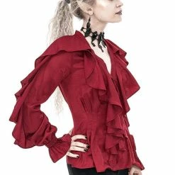 Restyle Standard Tops Red Gothic V Neck Ruffled Shirt 8 Restyle Standard Tops Red Gothic V Neck Ruffled Shirt -Restyle sale Shop red gothic v neck ruffled shirt rebelsmarket 2