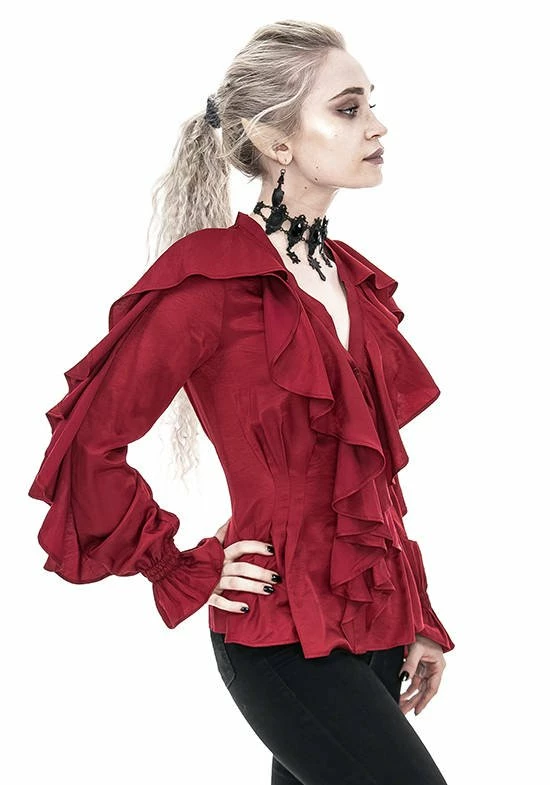 Restyle Standard Tops Red Gothic V Neck Ruffled Shirt 3 Restyle Standard Tops Red Gothic V Neck Ruffled Shirt - Image 3