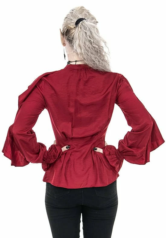 Restyle Standard Tops Red Gothic V Neck Ruffled Shirt 4 Restyle Standard Tops Red Gothic V Neck Ruffled Shirt - Image 4