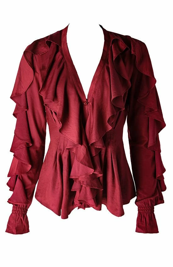 Restyle Standard Tops Red Gothic V Neck Ruffled Shirt 5 Restyle Standard Tops Red Gothic V Neck Ruffled Shirt - Image 5