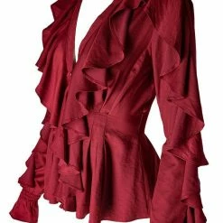Restyle Standard Tops Red Gothic V Neck Ruffled Shirt 11 Restyle Standard Tops Red Gothic V Neck Ruffled Shirt -Restyle sale Shop red gothic v neck ruffled shirt rebelsmarket 5