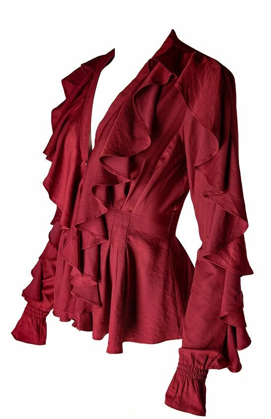 Restyle Standard Tops Red Gothic V Neck Ruffled Shirt 6 Restyle Standard Tops Red Gothic V Neck Ruffled Shirt - Image 6