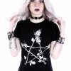 Restyle T-Shirts Rose Pentagram Print Classic Gothic Witchy T-shirt