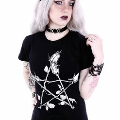 Restyle T-Shirts Rose Pentagram Print Classic Gothic Witchy T-shirt -Restyle sale Shop rose pentagram print classic gothic witchy t shirt rebelsmarket 2