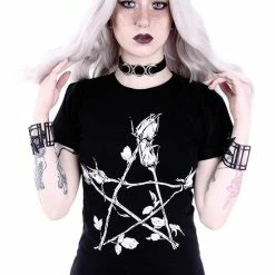 Restyle T-Shirts Rose Pentagram Print Classic Gothic Witchy T-shirt