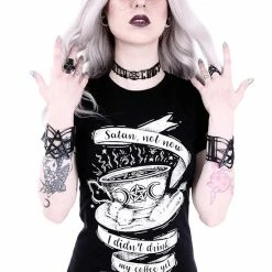 Restyle T-Shirts Satan Not Now Gothic Coffee Print Black T-shirt -Restyle sale Shop satan not now gothic coffee print black t shirt rebelsmarket 2
