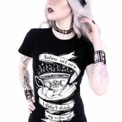 Restyle T-Shirts Satan Not Now Gothic Coffee Print Black T-shirt -Restyle sale Shop satan not now gothic coffee print black t shirt rebelsmarket 3