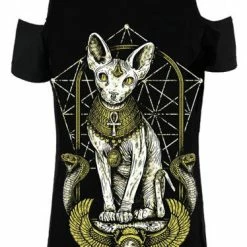 Restyle T-Shirts Sphinx Cat Cold Shoulder Tshirt