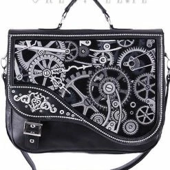 Restyle Purses & Handbags Steampunk Satchel Bag Irregular Briefcase Black Mechanism