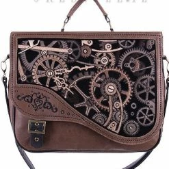 Restyle Purses & Handbags Steampunk Satchel Bag Irregular Briefcase Brown Mechanism