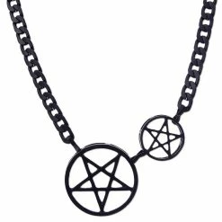 Restyle Necklaces Thick Pentagram Necklace "Black Double Pentacle Chain"