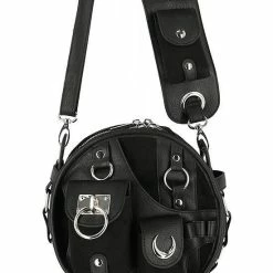 Restyle Purses & Handbags Utility Black Round Bag With Many Pockets And A Moon