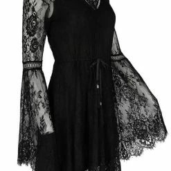 Restyle Dresses V Neck Black Gothic Eyelash Lace Flared Sleeves Dress 8 Restyle Dresses V Neck Black Gothic Eyelash Lace Flared Sleeves Dress -Restyle sale Shop v neck black gothic eyelash lace flared sleeves dress rebelsmarket 2