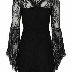 Restyle Dresses V Neck Black Gothic Eyelash Lace Flared Sleeves Dress 9 Restyle Dresses V Neck Black Gothic Eyelash Lace Flared Sleeves Dress -Restyle sale Shop v neck black gothic eyelash lace flared sleeves dress rebelsmarket 3