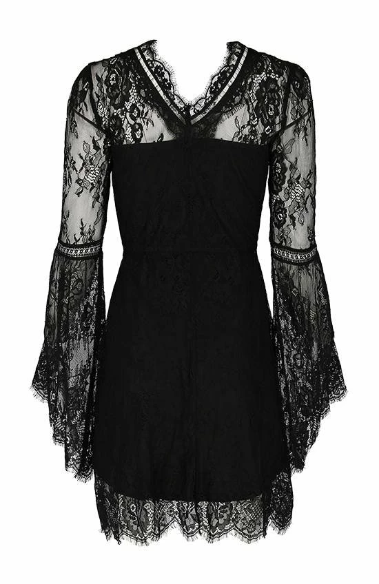 Restyle Dresses V Neck Black Gothic Eyelash Lace Flared Sleeves Dress 4 Restyle Dresses V Neck Black Gothic Eyelash Lace Flared Sleeves Dress - Image 4