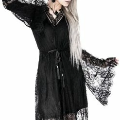 Restyle Dresses V Neck Black Gothic Eyelash Lace Flared Sleeves Dress 10 Restyle Dresses V Neck Black Gothic Eyelash Lace Flared Sleeves Dress -Restyle sale Shop v neck black gothic eyelash lace flared sleeves dress rebelsmarket 4
