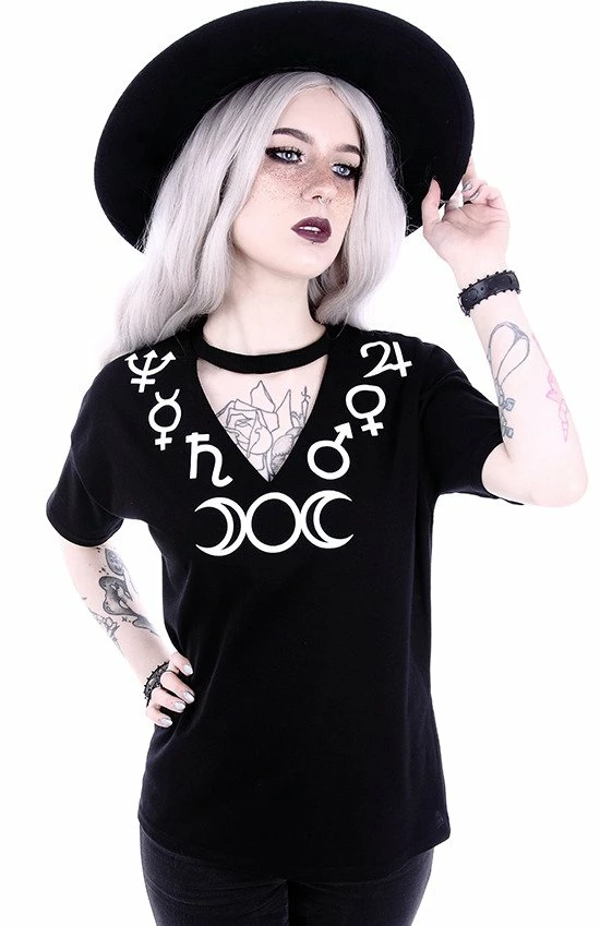 Restyle T-Shirts V-neck With Choker Gothic Blouse With Moon Symbol 2 Restyle T-Shirts V-neck With Choker Gothic Blouse With Moon Symbol - Image 2