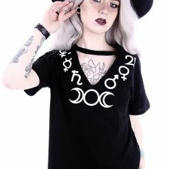 Restyle T-Shirts V-neck With Choker Gothic Blouse With Moon Symbol 6 Restyle T-Shirts V-neck With Choker Gothic Blouse With Moon Symbol -Restyle sale Shop v neck with choker gothic blouse with moon symbol rebelsmarket 2