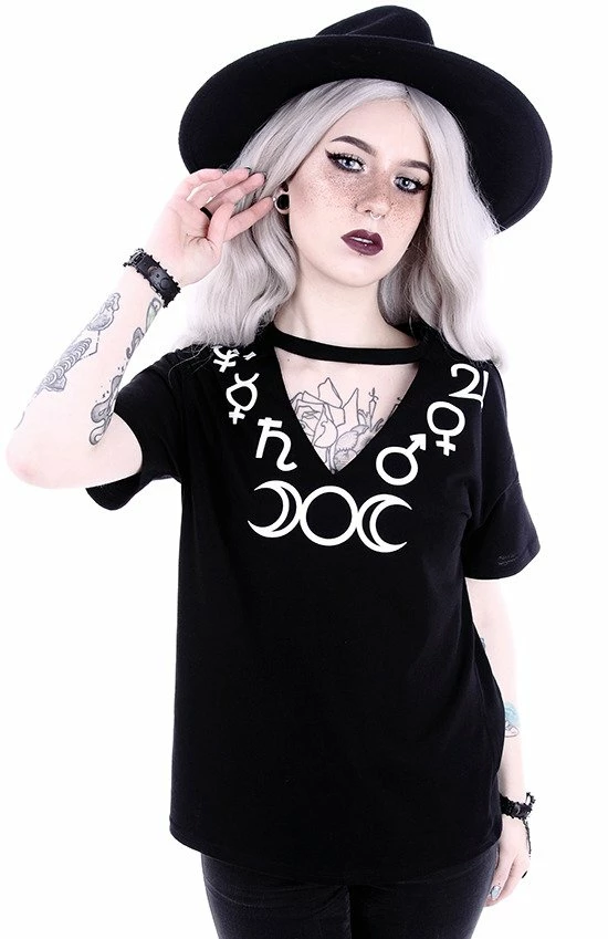 Restyle T-Shirts V-neck With Choker Gothic Blouse With Moon Symbol 3 Restyle T-Shirts V-neck With Choker Gothic Blouse With Moon Symbol - Image 3